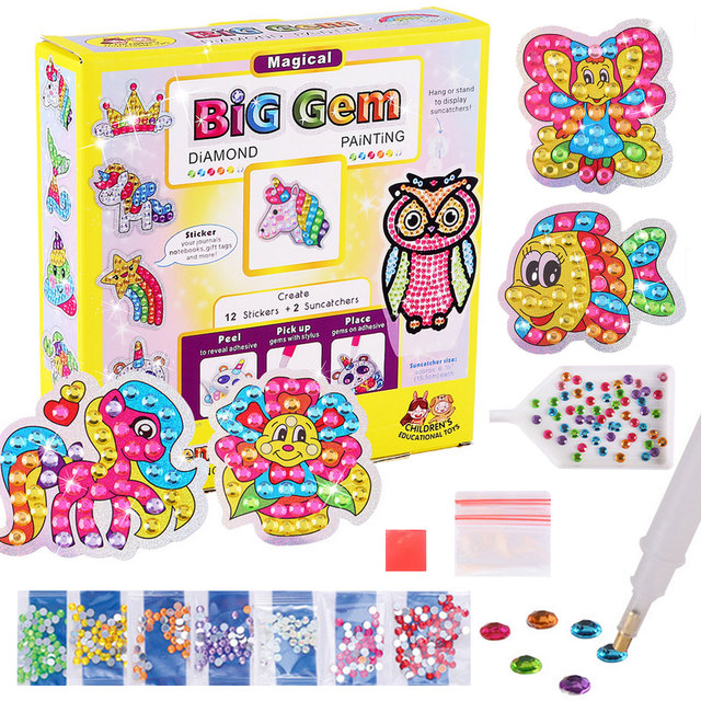 Gem Diamond Painting Kit for Kids Including 12 Stickers and 2